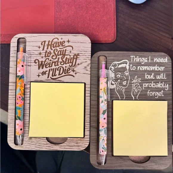 1-Handmade by me Wooden post-it note and pen desk holder with humorous sayings - Picture 4 of 10